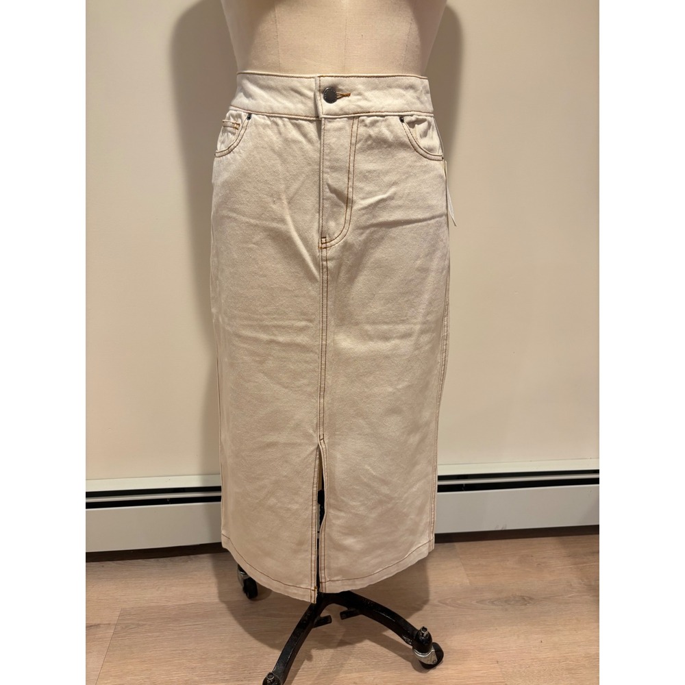 Velvet Heart Denim Skirt NWT Midi Pencil with Slit‎ Tan Beige Size S